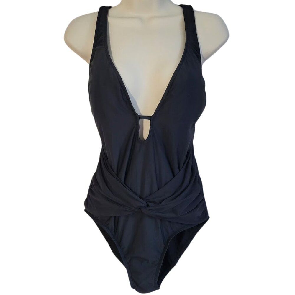 ATHENA Black Samba Solids Twist Front One-Piece Swimsuit - Women's 10